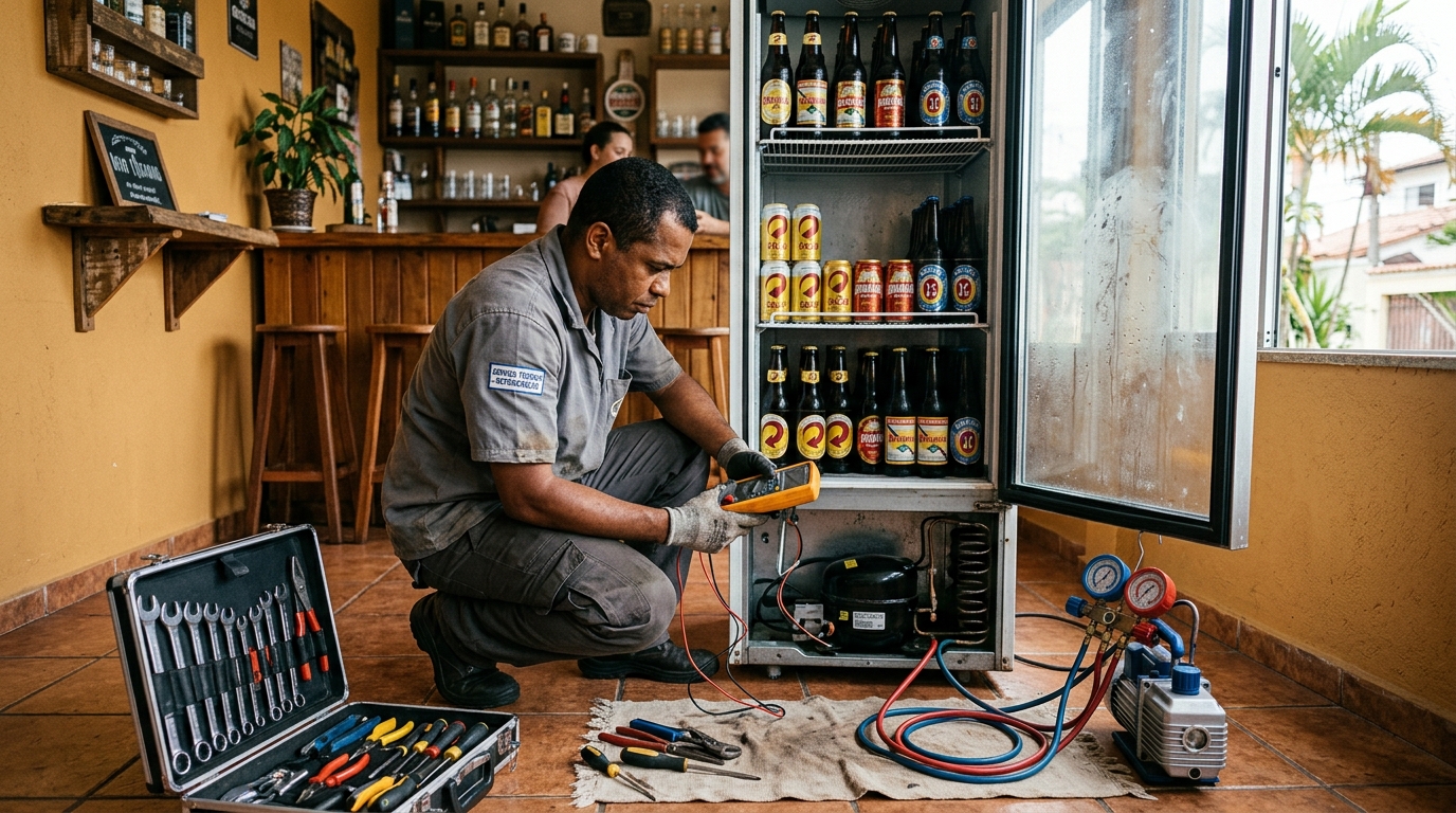 Troca de termostato de cervejeira em atendimento técnico em Londrina‑PR